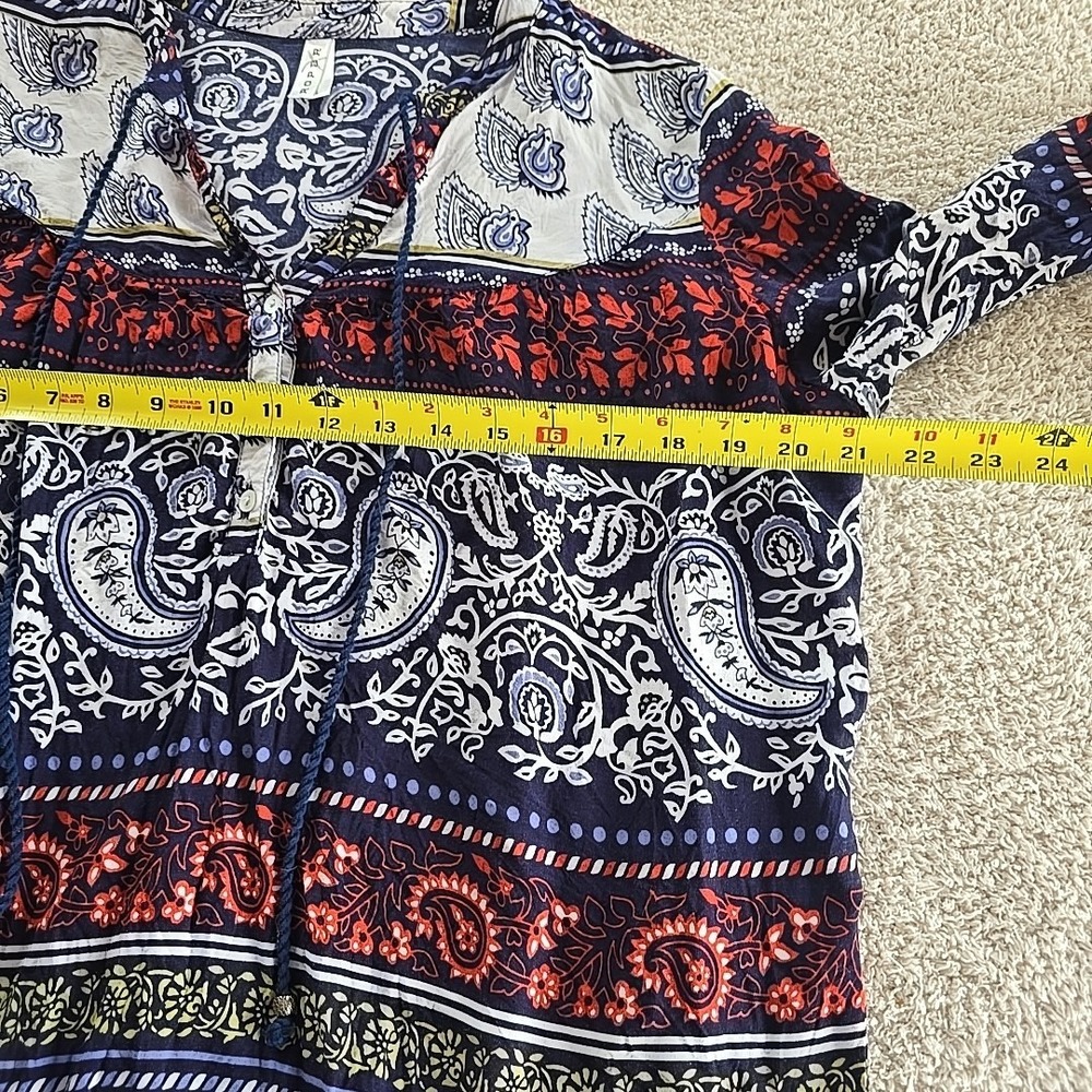 Roper Women's Long Sleeve V-neck 1/2 Button-Up Tassel Paisley Boho Peasant Top L - Picture 15 of 16